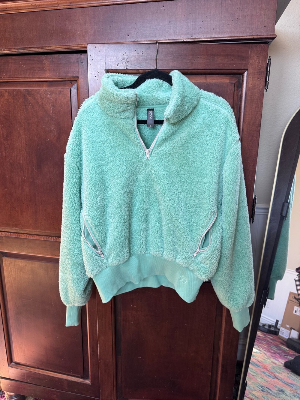 Savvi, Large, Cozy Mint Sherpa Half-Zip Pullover